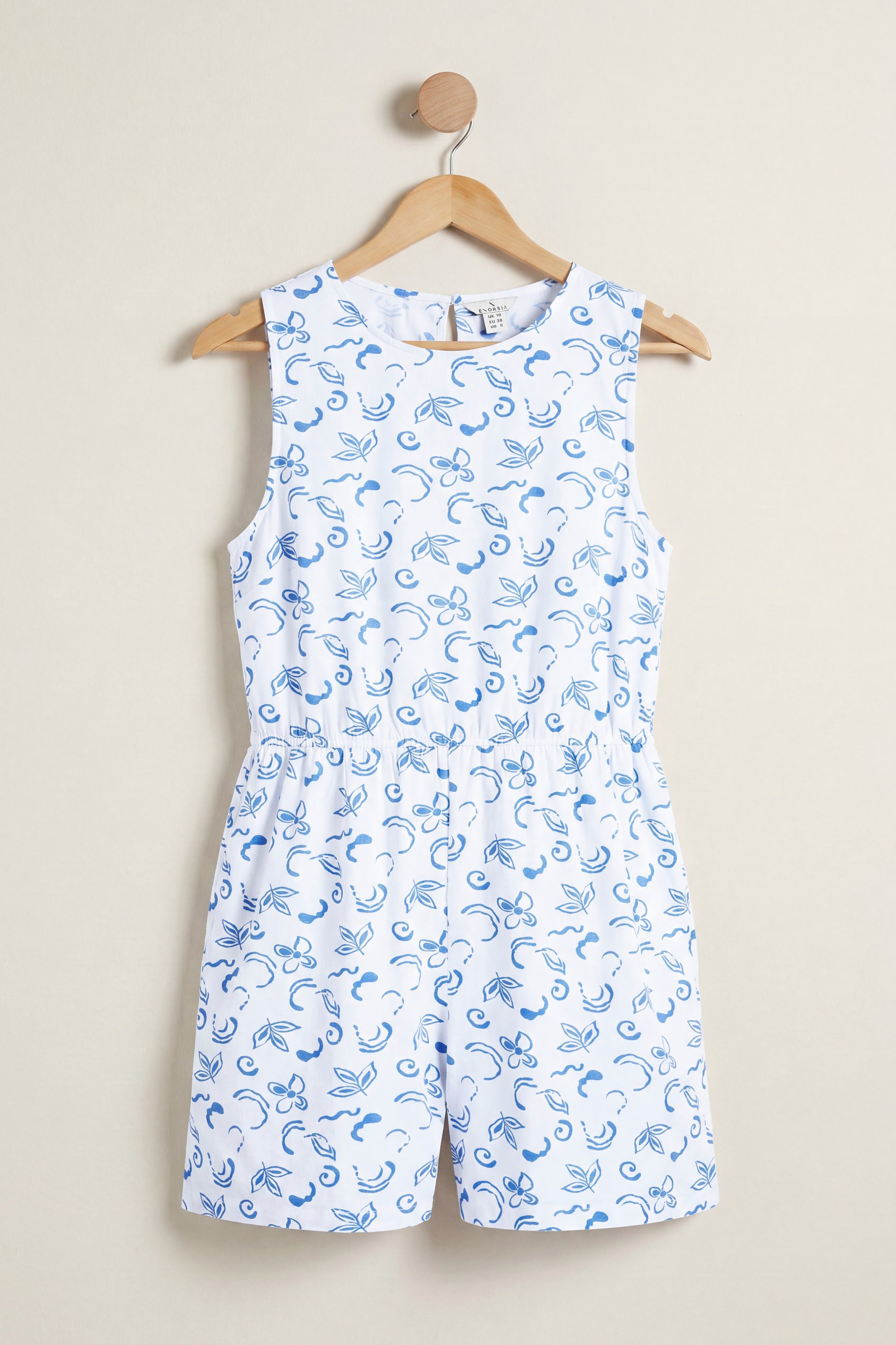 Enorsia Women's Blue Sleeveless All Over Print Playsuit - Uk 16