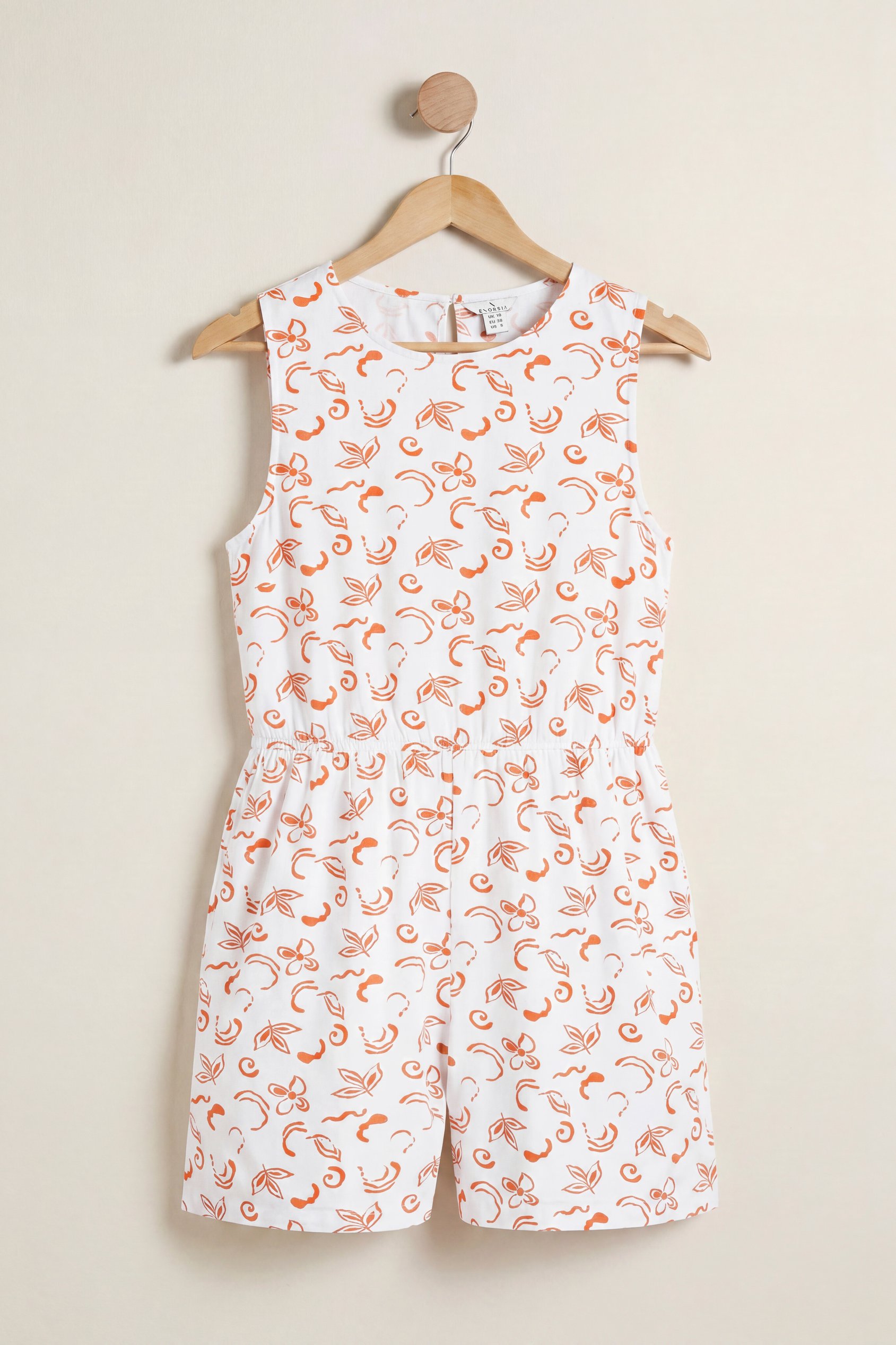 Enorsia Women's Orange Sleeveless All Over Print Playsuit - Uk 16