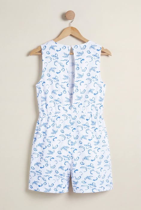 Blue Sleeveless All Over Print Playsuit