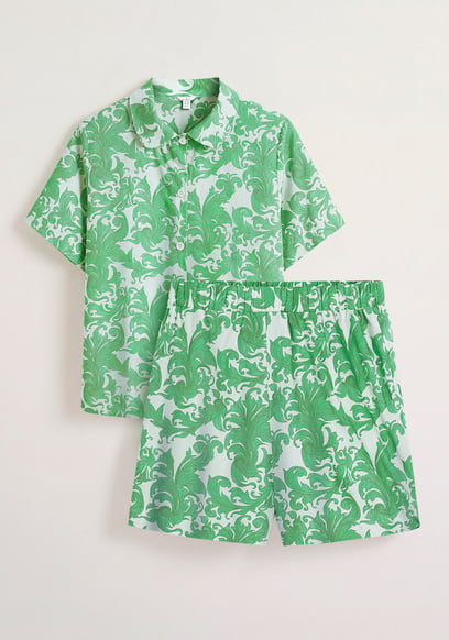 Printed Woven Shirt & Shorts Set