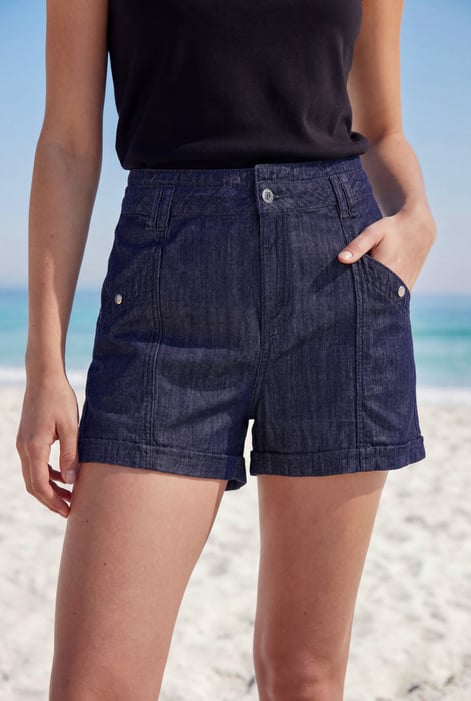 Women’s Navy High Waist Denim Shorts | Enorsia
