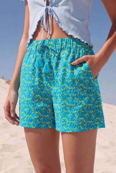Womens Blue Floral Printed Shorts