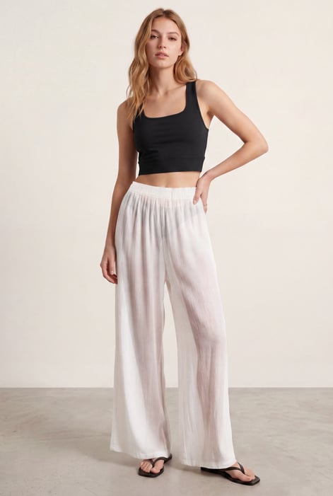 Women’s White Sheer Crepe Wide Leg Trouser | Enorsia