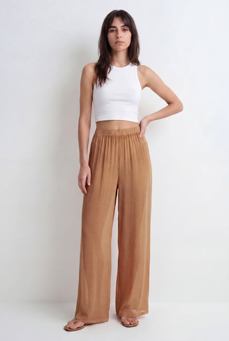 Women’s Brown Sheer Crepe Wide Leg Trouser | Enorsia