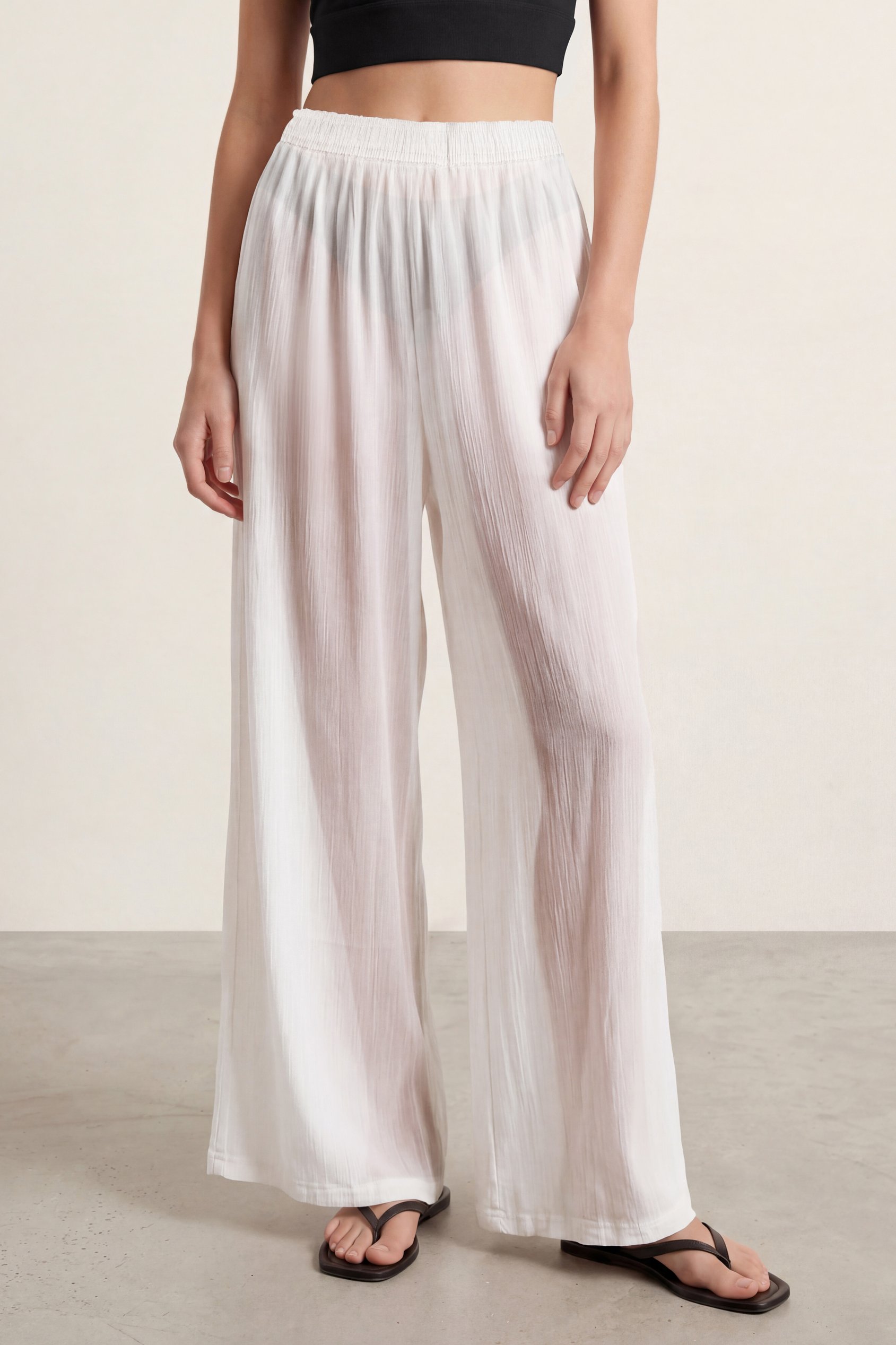 Enorsia Women's White ’S Sheer Crepe Wide Leg Trouser | - Uk 8