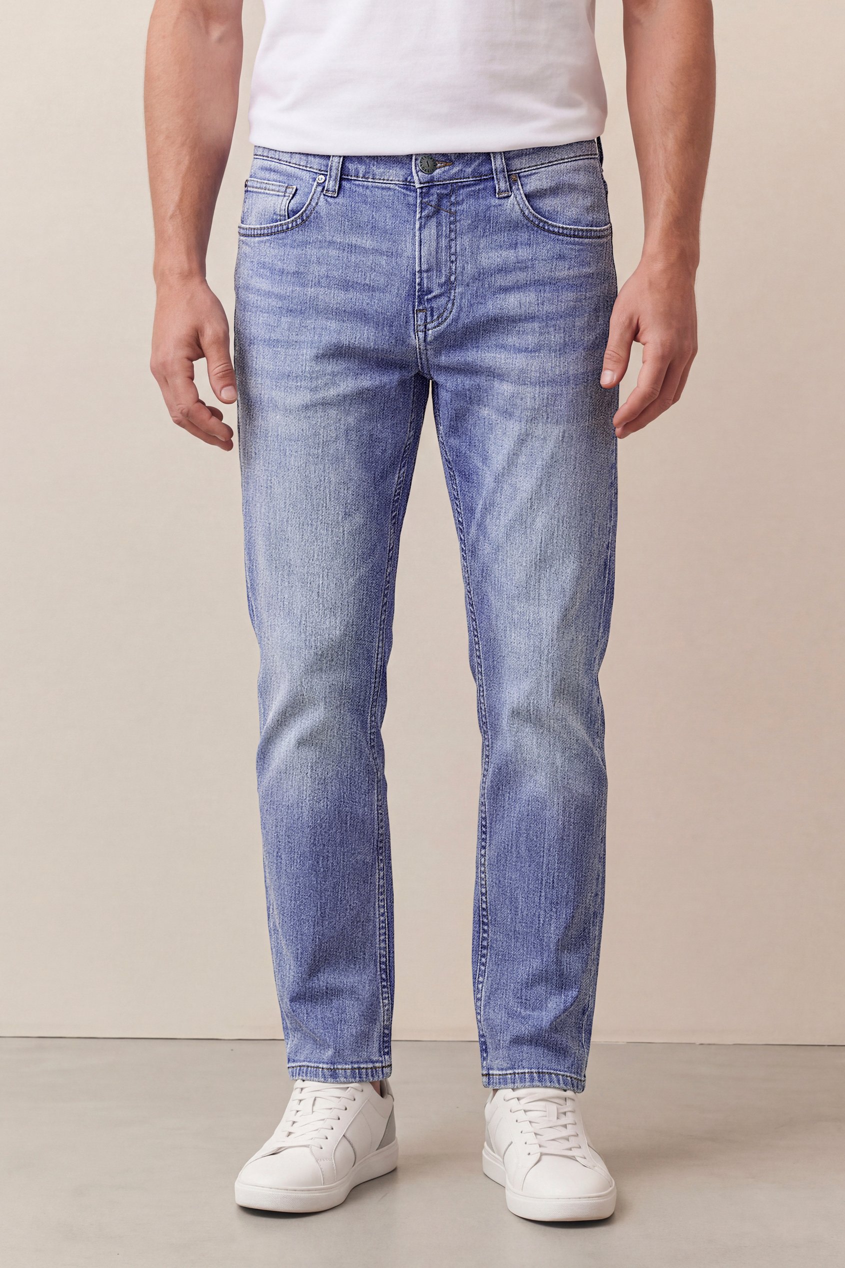 Enorsia Men's Light Blue Comfort Stretch Straight Fit Jeans - Uk 38