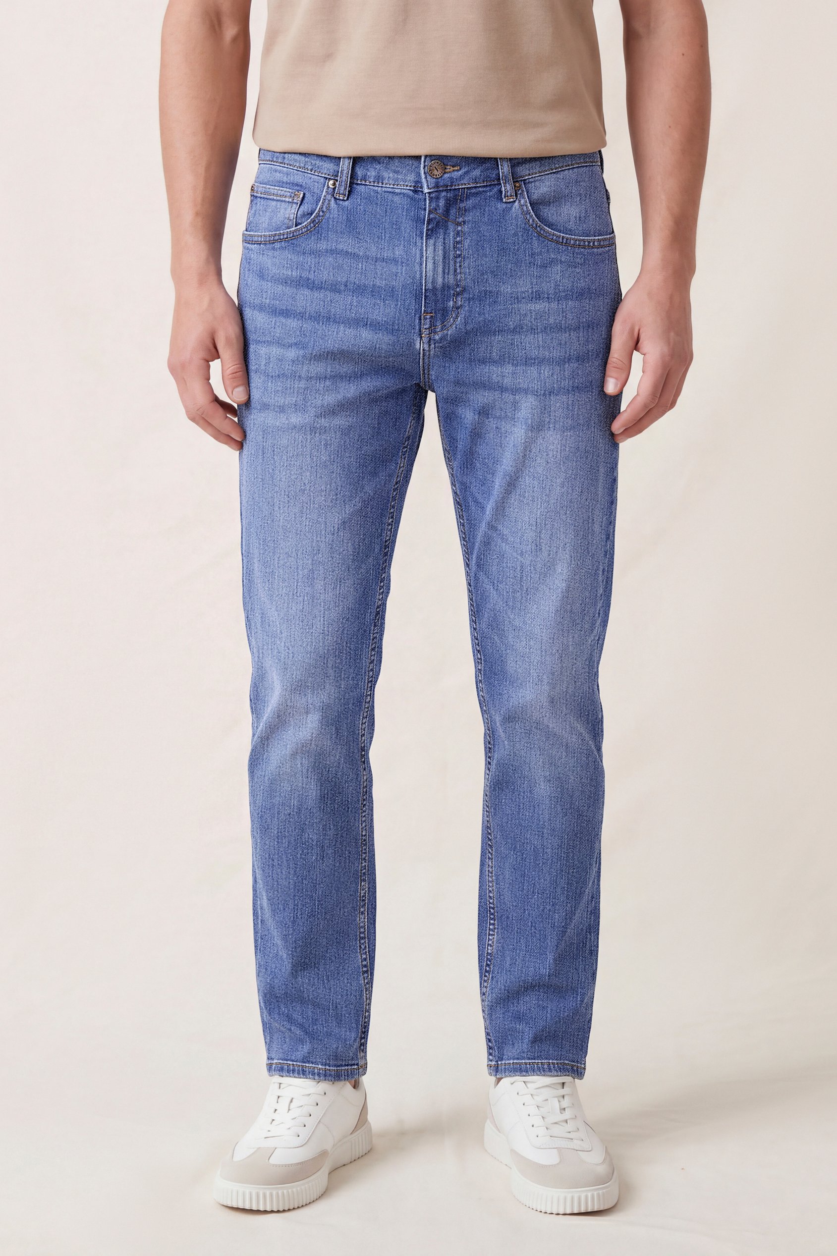 Enorsia Men's Mid Blue Comfort Stretch Straight Fit Jeans - Uk 38