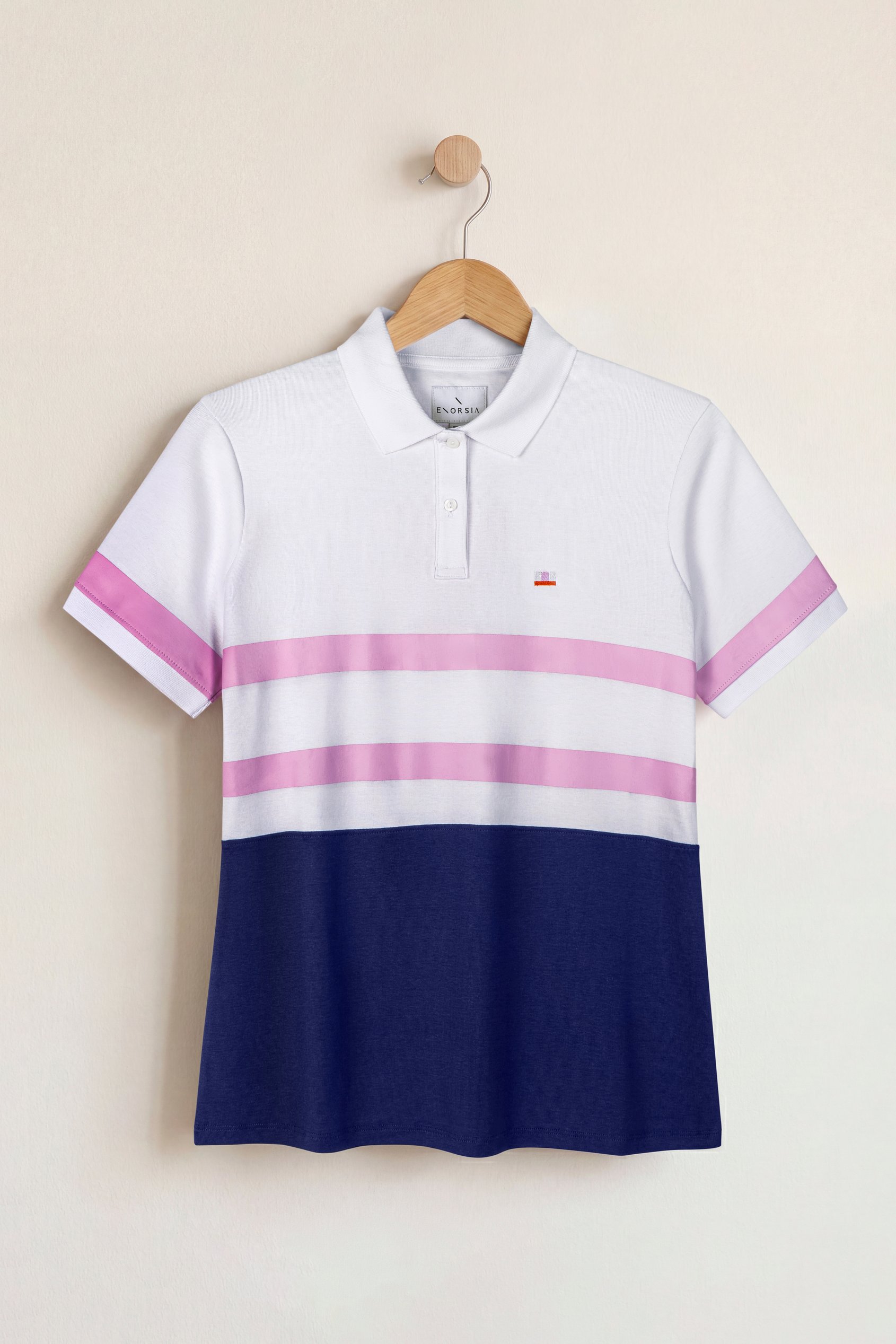 Enorsia Women's White Colour Block Striped Polo Shirt - Uk 14