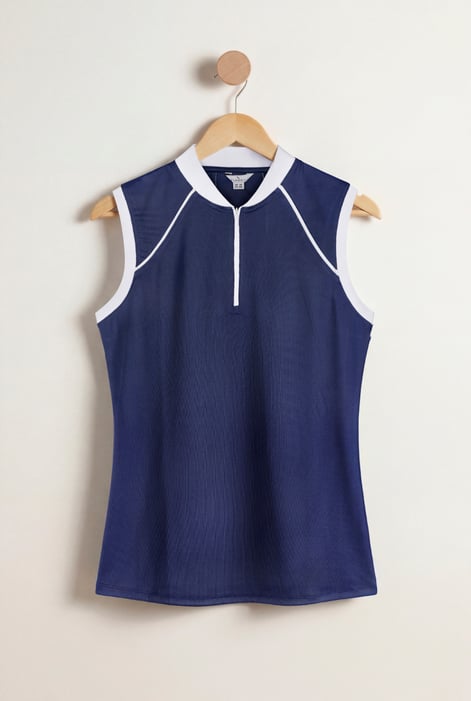 Women's Blue Sleeveless Quarter Zip Polo Shirt