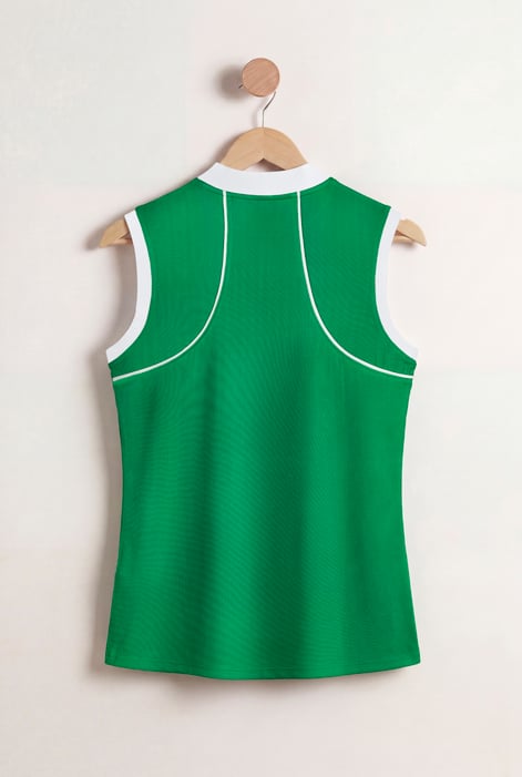 Women's Green Sleeveless Quarter Zip Polo Shirt
