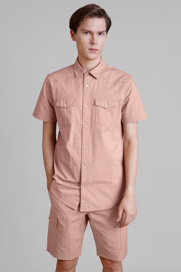Men's Brown Stretch Ripstop Short Sleeve Utility Shirt | Enorsia