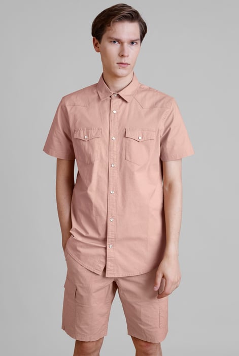 Men's Brown Stretch Ripstop Short Sleeve Utility Shirt | Enorsia
