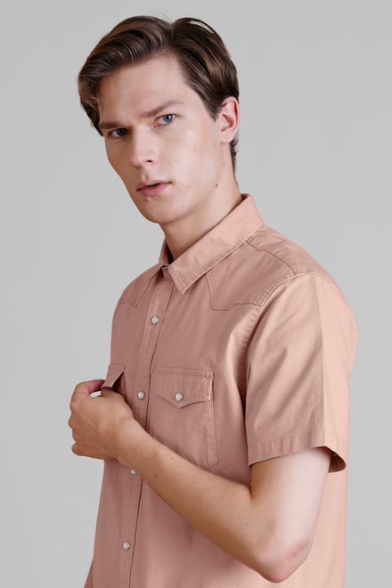 Men's Western Styling Cotton Twin Pocket Short Sleeve Shirt