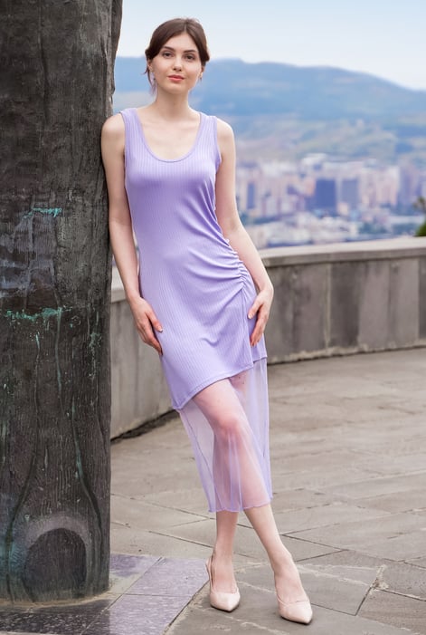 Purple Chic Slim-Fit Dress with Mesh Detail