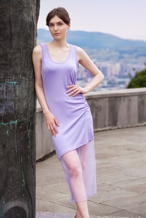 Purple Chic Slim-Fit Dress with Mesh Detail