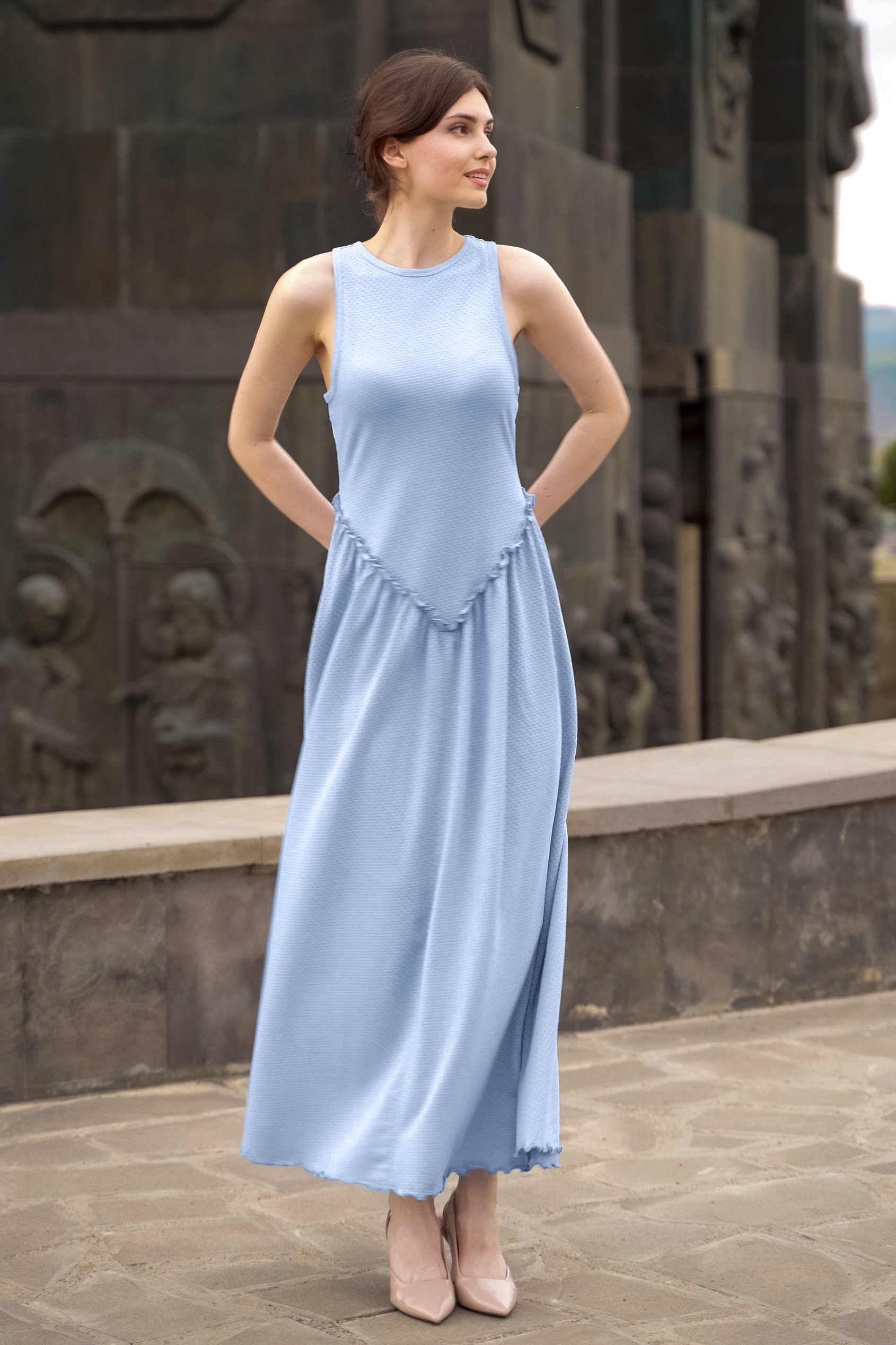 Frill Detail Sleeveless Jersey Maxi Dress