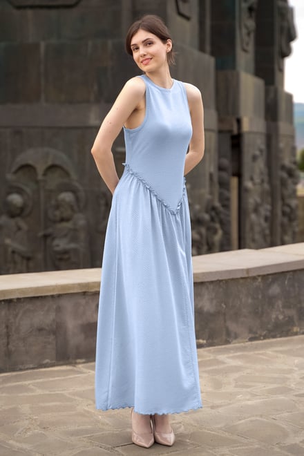 Frill Detail Sleeveless Jersey Maxi Dress