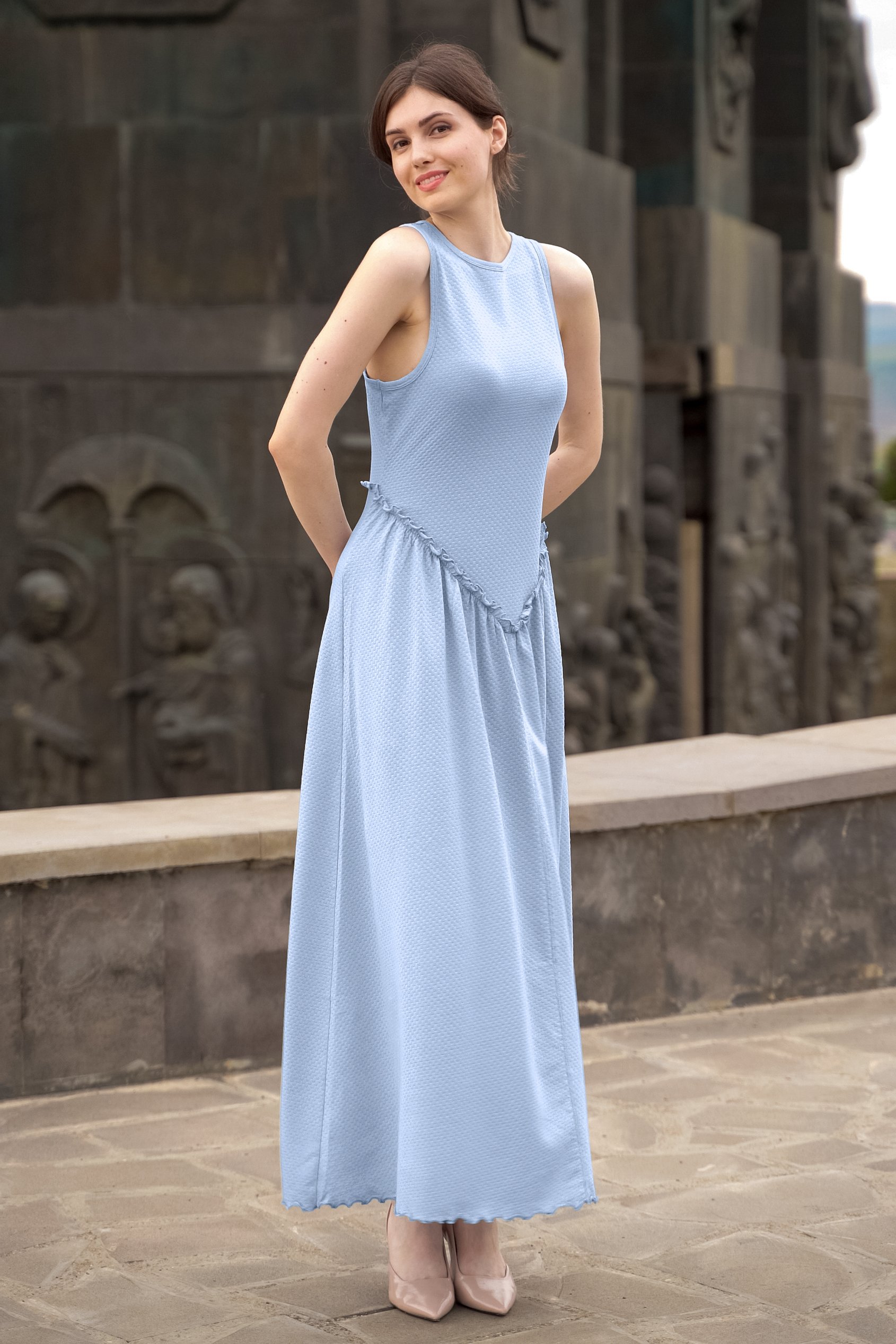 Frill Detail Sleeveless Jersey Maxi Dress