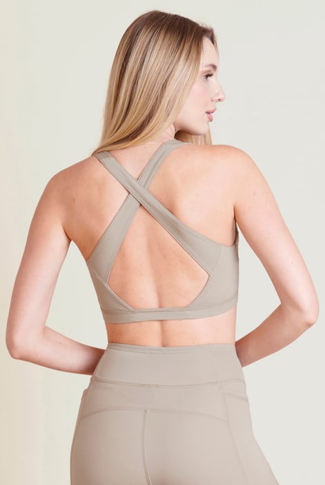 Women's Nude Double Layer Cross Back Sports Bra