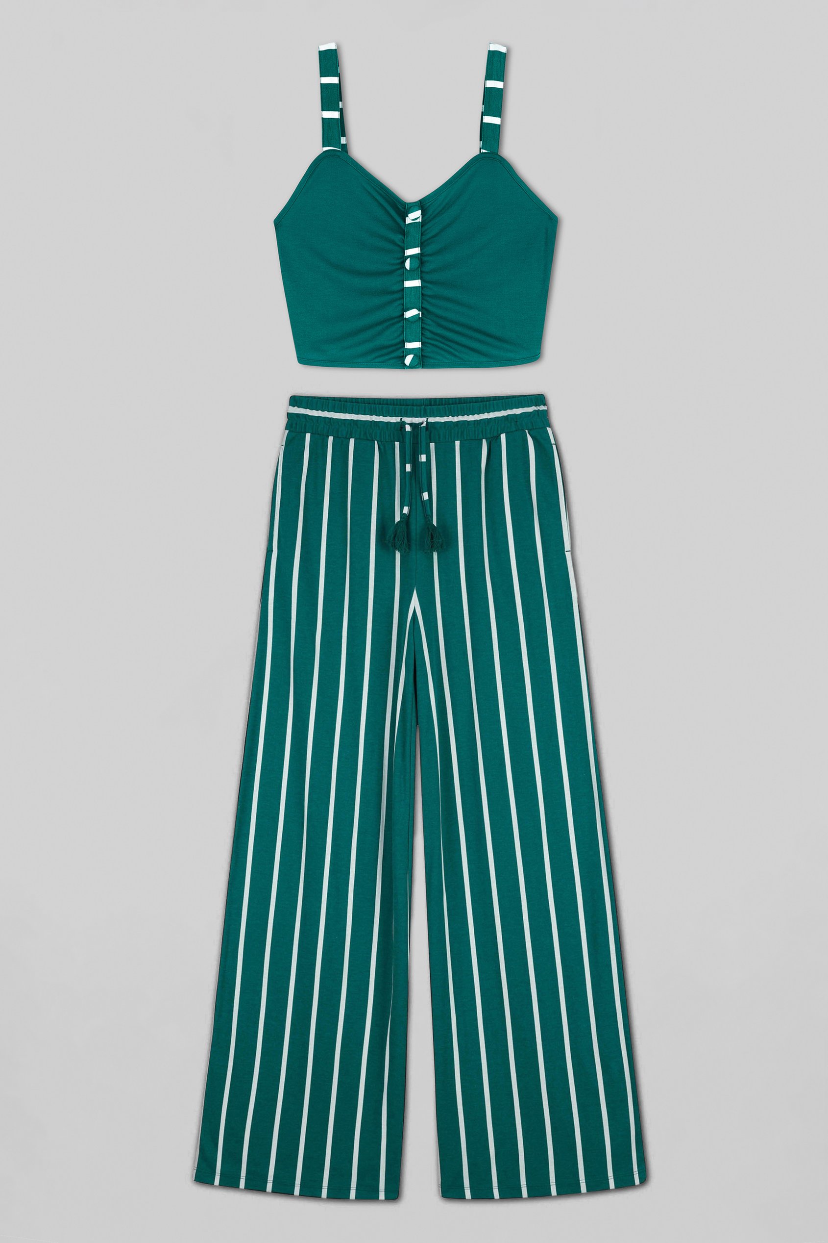 Striped Flare pant with Strappy Top Set