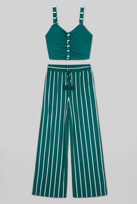 Green Striped Flare pant with Strappy Top Set