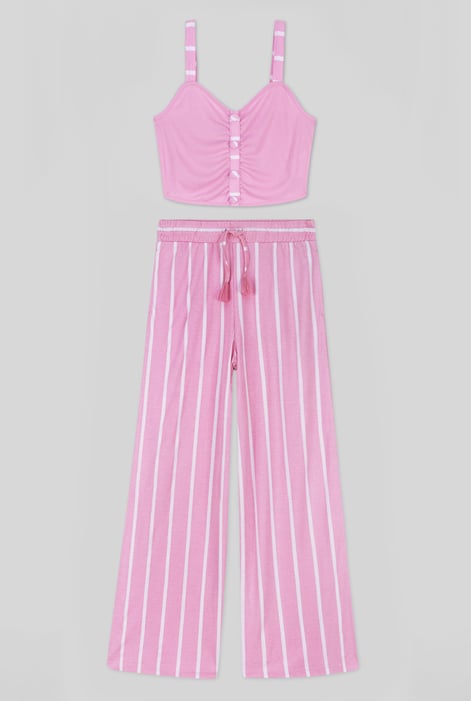 Green Striped Flare pant with Strappy Top Set