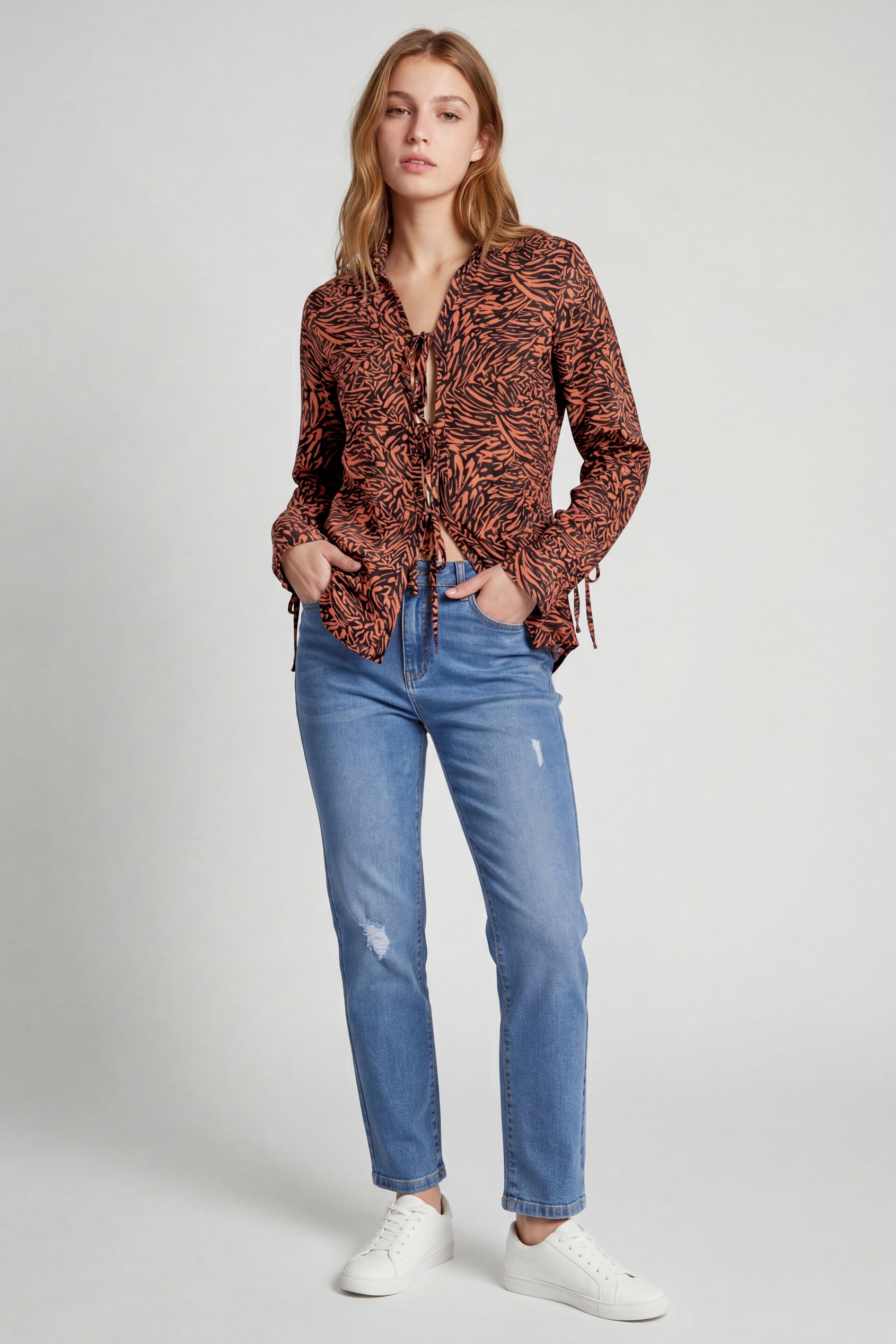 Tie Open Front Viscose Blouse