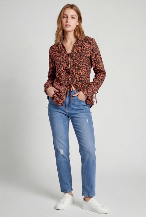 Orange Tie Open Front Viscose Blouse