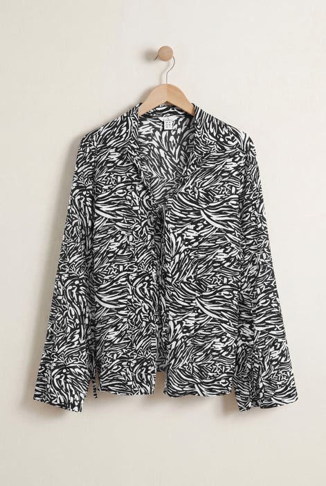 Black Tie Open Front Viscose Blouse