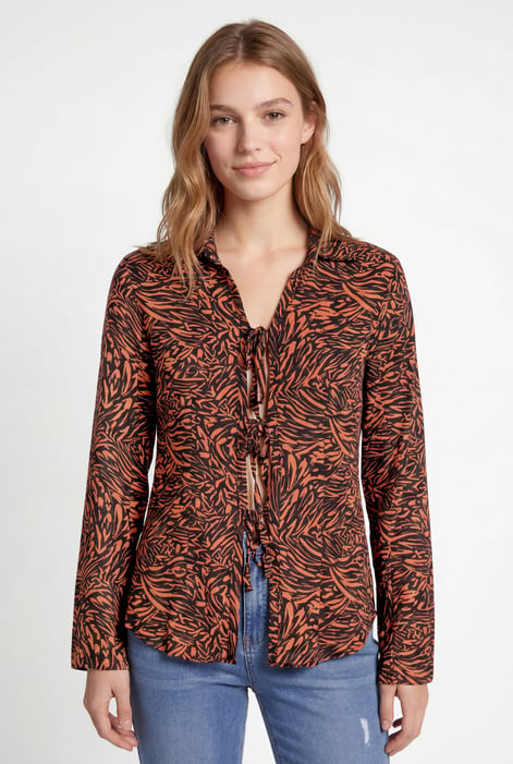 Black Tie Open Front Viscose Blouse