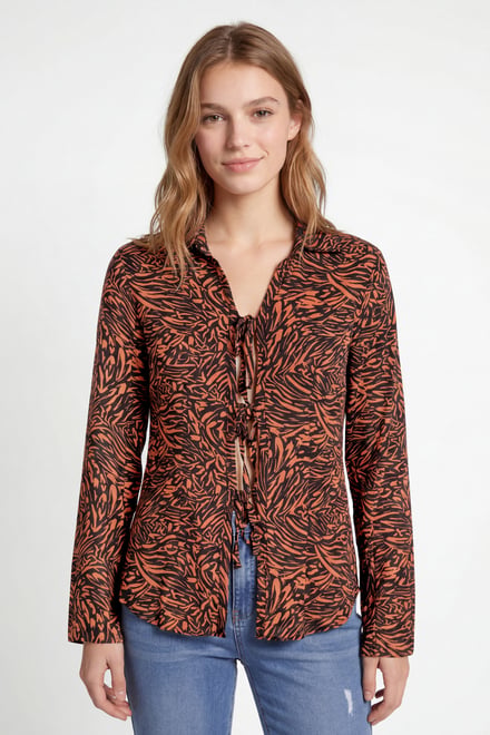 Tie Open Front Viscose Blouse
