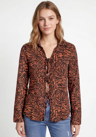 Tie Open Front Viscose Blouse