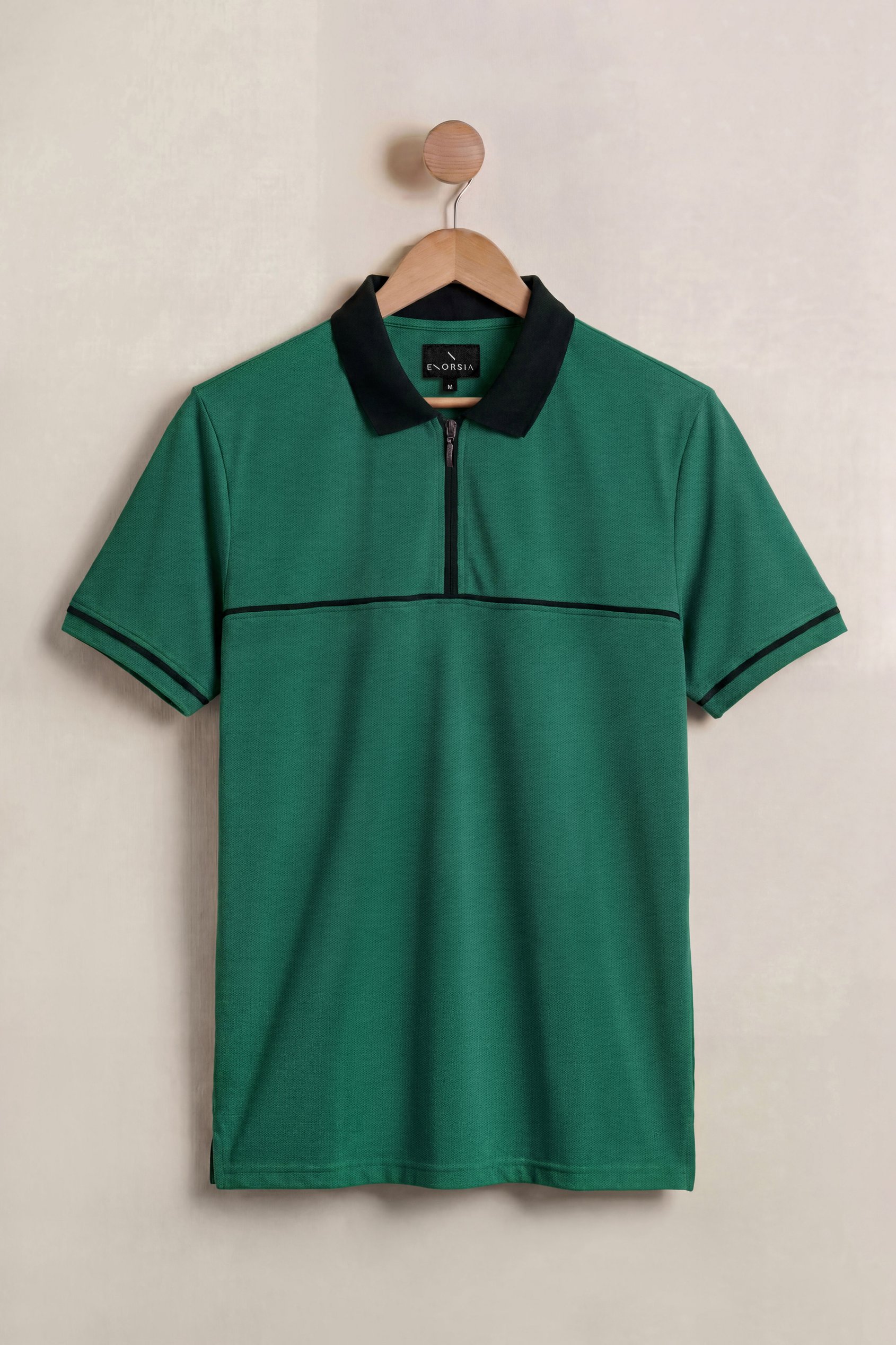 Contrast Collar Zip-Up Polo Shirt