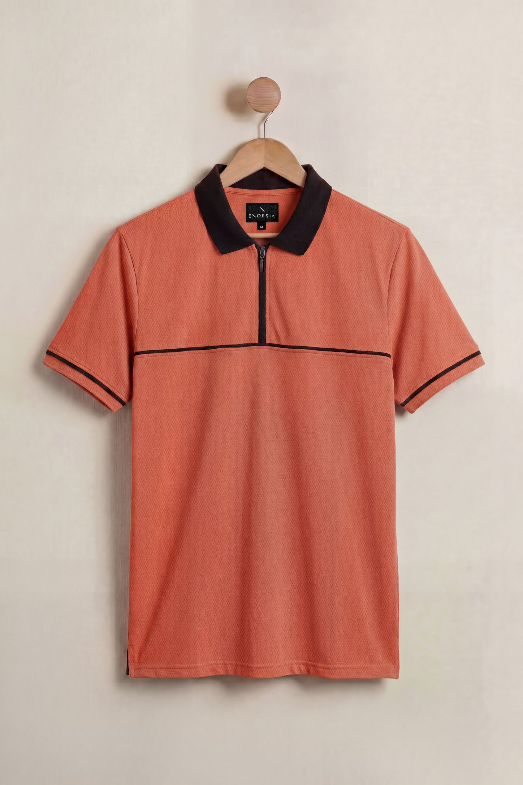 Contrast Collar Zip-Up Polo Shirt
