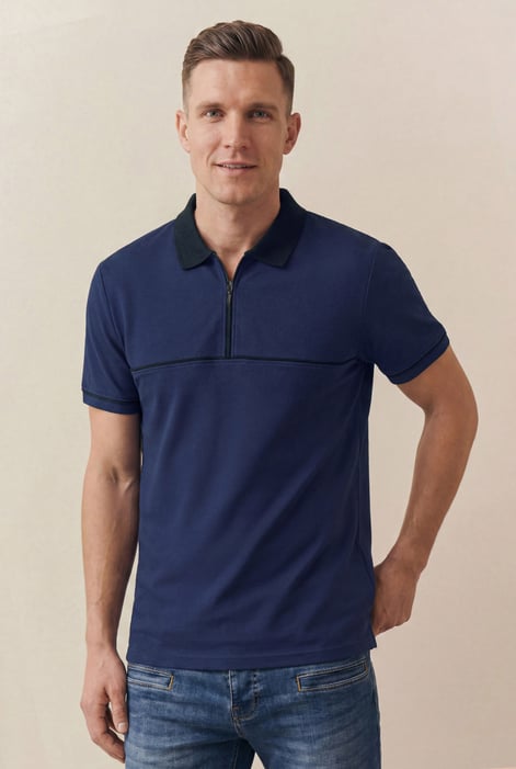 Green Contrast Collar Zip-Up Polo Shirt