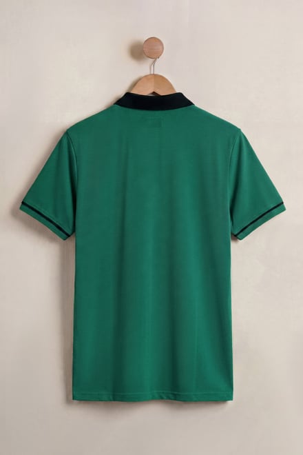 Contrast Collar Zip-Up Polo Shirt