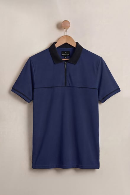 Contrast Collar Zip-Up Polo Shirt