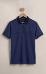 Contrast Collar Zip-Up Polo Shirt