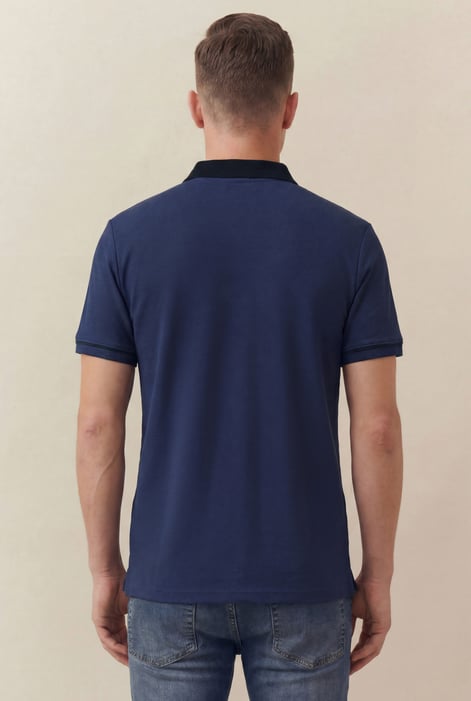 Blue Contrast Collar Zip-Up Polo Shirt
