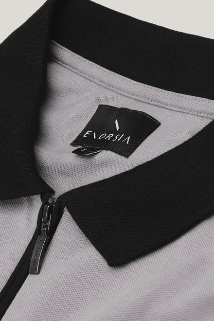 Contrast Collar Zip-Up Polo Shirt