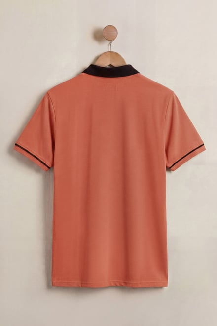 Contrast Collar Zip-Up Polo Shirt