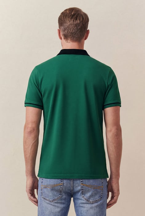 Green Contrast Collar Zip-Up Polo Shirt