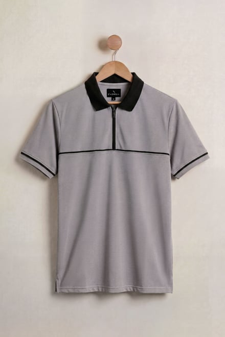 Contrast Collar Zip-Up Polo Shirt
