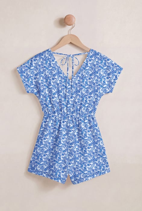 Blue Roll up Sleeves AOP Play Suit