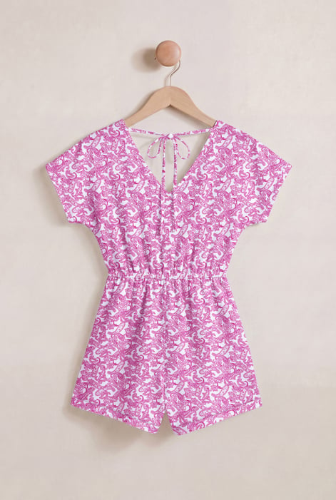 Pink Roll up Sleeves AOP Play Suit