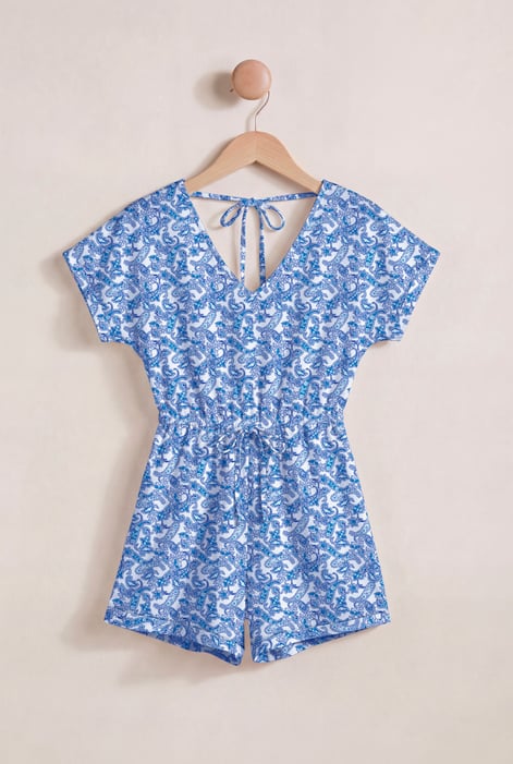 Red Roll up Sleeves AOP Play Suit