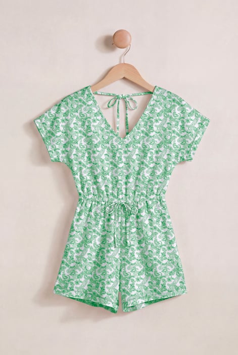 Red Roll up Sleeves AOP Play Suit