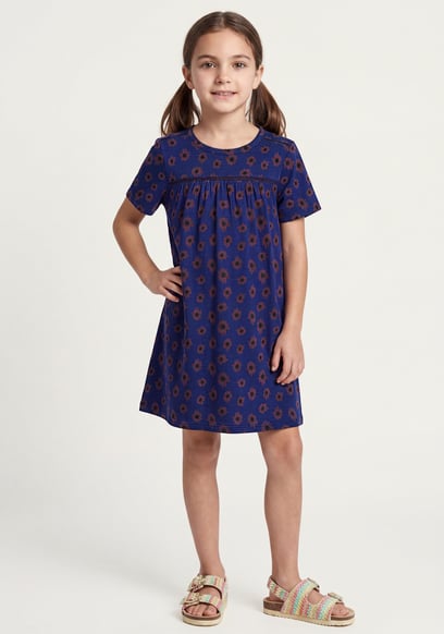 Girls Lace Details Sunflower Print Dress  (5yrs - 11yrs)