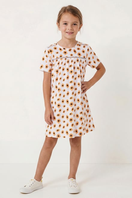 Girls Lace Details Sunflower Print Dress  (5yrs - 11yrs)