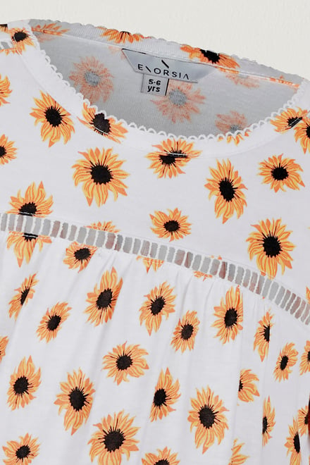 Girls Lace Details Sunflower Print Dress  (5yrs - 11yrs)